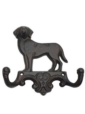 Cast Iron Dog Wall Hook Lease Holder Key Rack Coat Rack Rustic Brown Finish